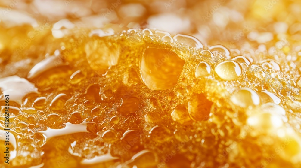 Close-Up View of Golden Bubbles in Viscous Liquid Texture Close-Up View of Golden Bubbles in Viscous Liquid Texture