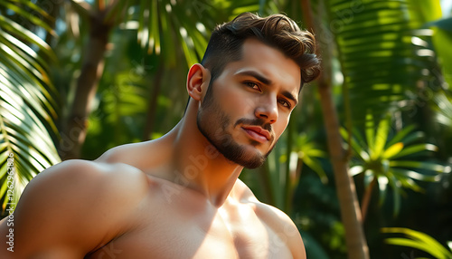 a handsome man in the jungle