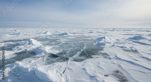 Wallpaper Mural Frozen Lake Landscape with Cracked Ice and Snowy Horizon in Winter Torontodigital.ca