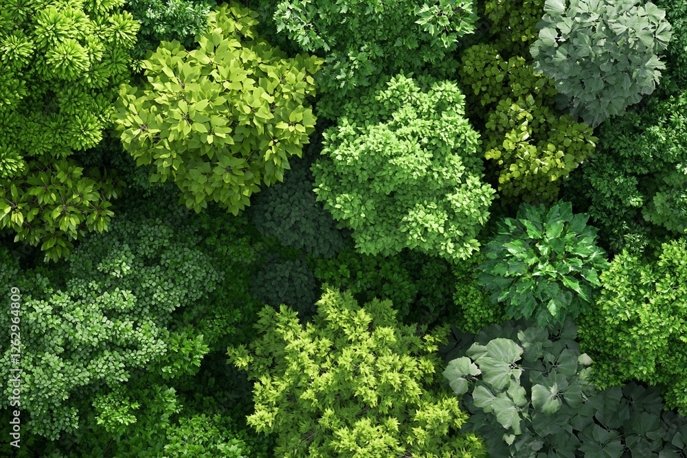 Aerial view of treetops, creating a forest canopy background, green leaves Aerial view of treetops, creating a forest canopy background, green leaves