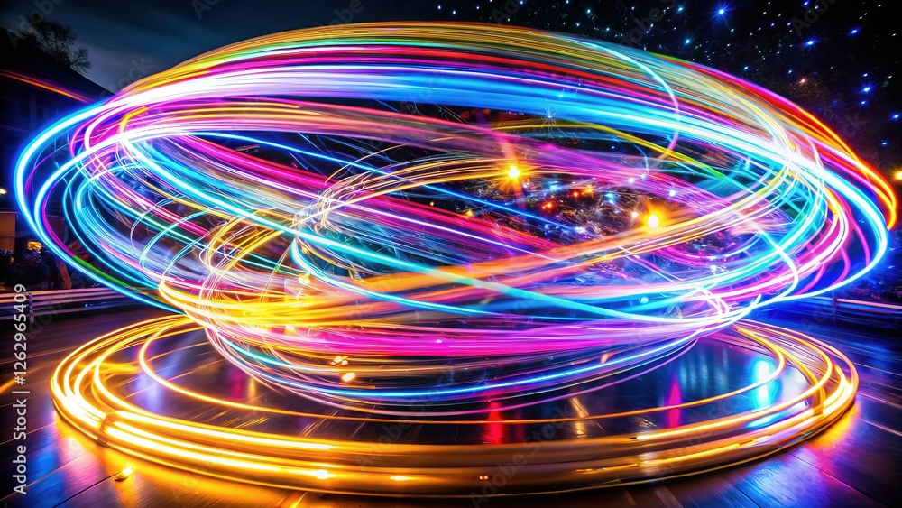 Abstract light trails, swirling rings in motion. Abstract light trails, swirling rings in motion.