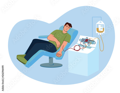 a man donates plasma and blood components. donation concept