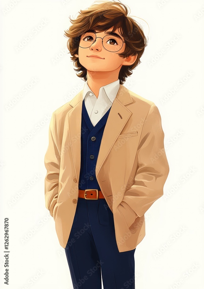 Smiling Boy in Formal Outfit for First Communion with Hand in Pocket Smiling Boy in Formal Outfit for First Communion with Hand in Pocket