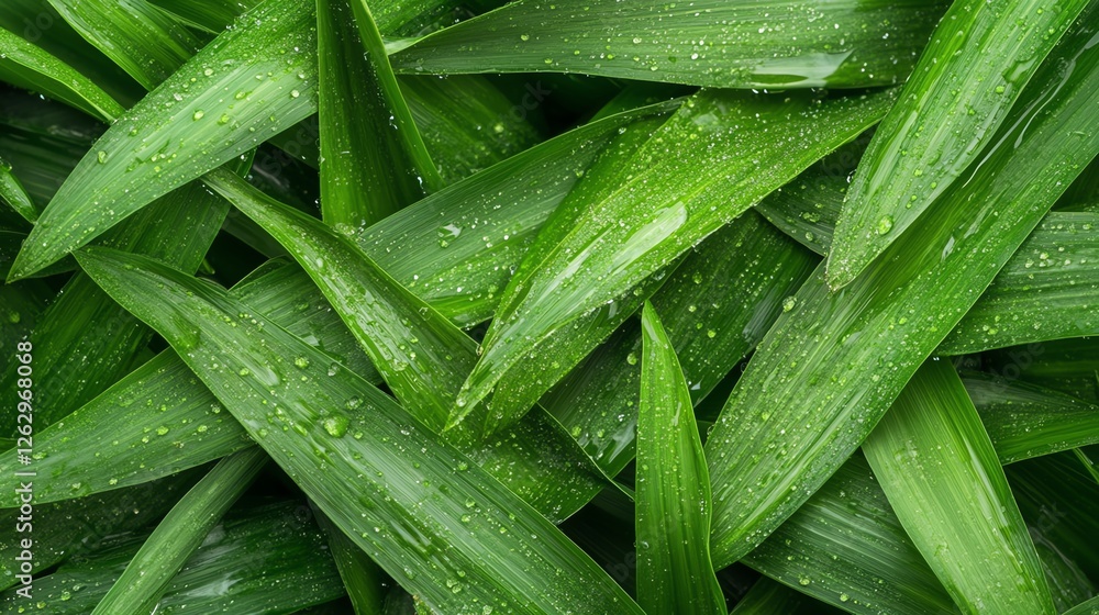Obraz premium A closeup of raindrops on fresh green leaves, capturing the essence of nature s cycle of renewal
