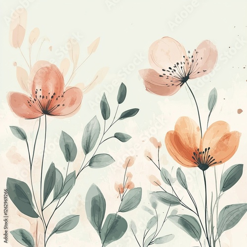 Wallpaper Mural A delicate vector background featuring lush plants and blooming flowers, creating a fresh and natural atmosphere.

 Torontodigital.ca