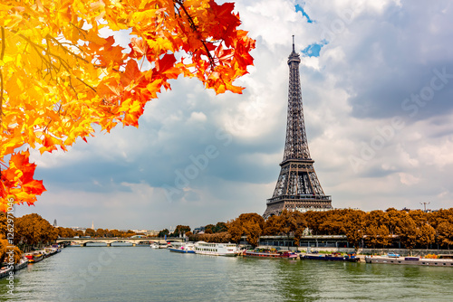 Eiffel Tower and Seine river in autumn, Paris, France