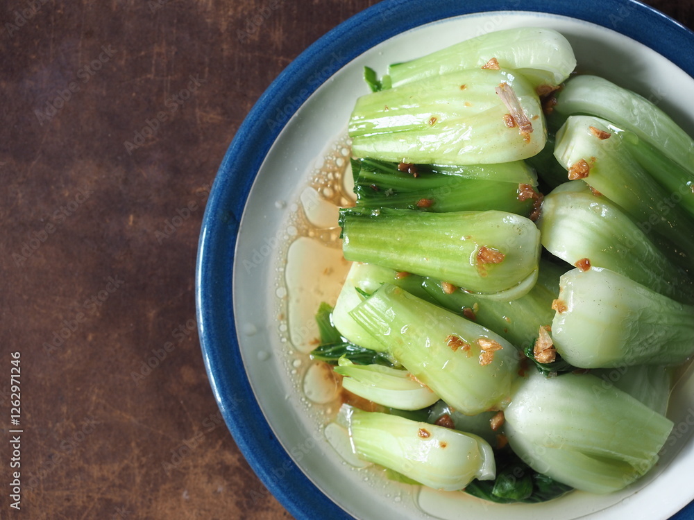 Fotografie top view stir fried bok choy
