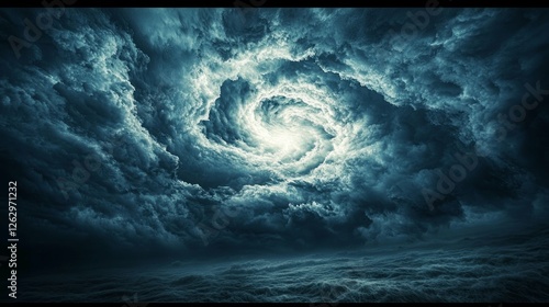 Dark Stormy Sky with Swirling Clouds and Ethereal Light Effects photo