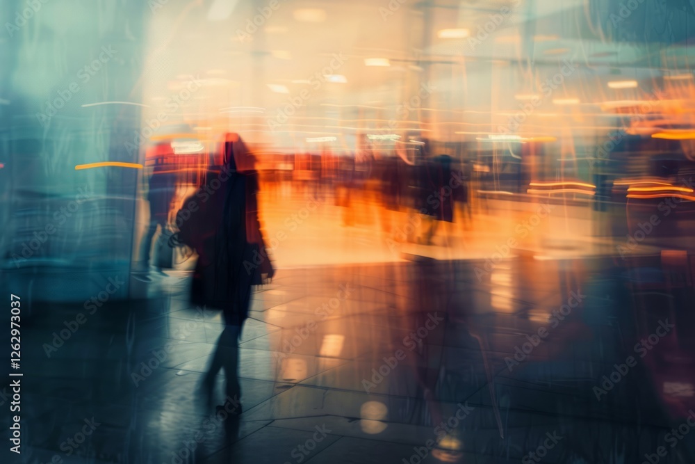 Blur view with passengers walking in big airport terminal interior. Neural network ai generated Blur view with passengers walking in big airport terminal interior. Neural network ai generated