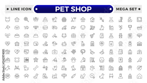 Set of pet shop icons, dog, cat, puppy, animals. Pet, vet, pet shop, types of pets - minimal thin line web icon set. Outline icons collection.