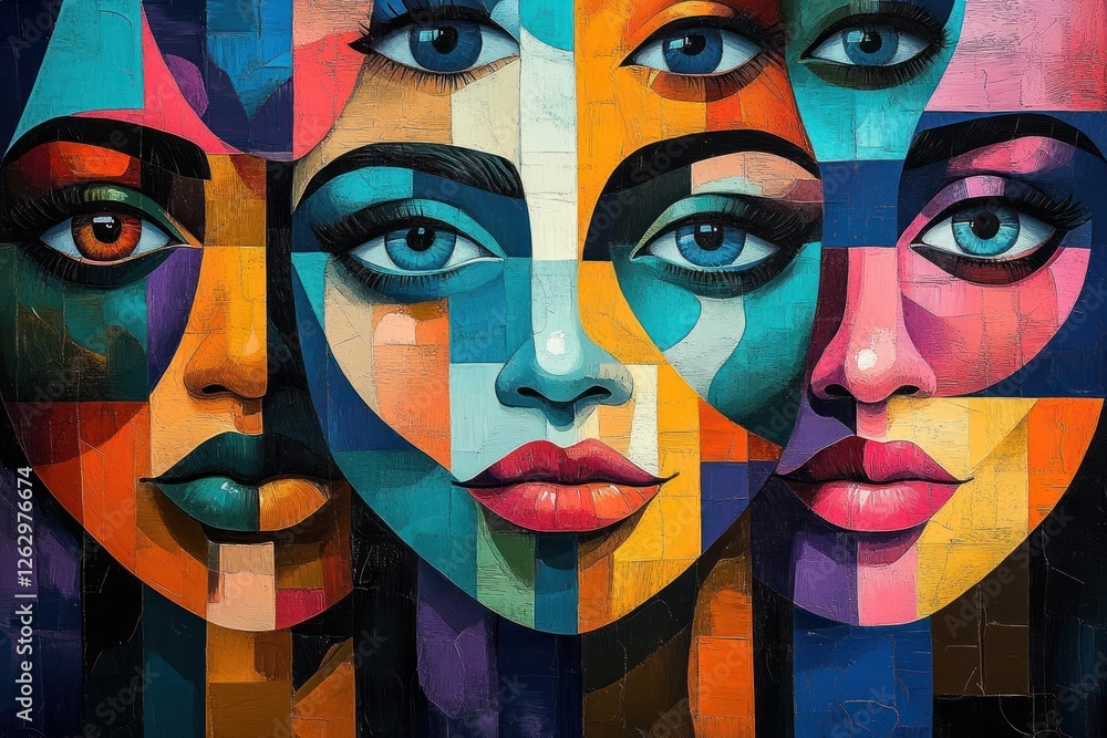 Vibrant Abstract Faces Collage Modern Pop Art Colorful Geometric Composition Vibrant Abstract Faces Collage Modern Pop Art Colorful Geometric Composition