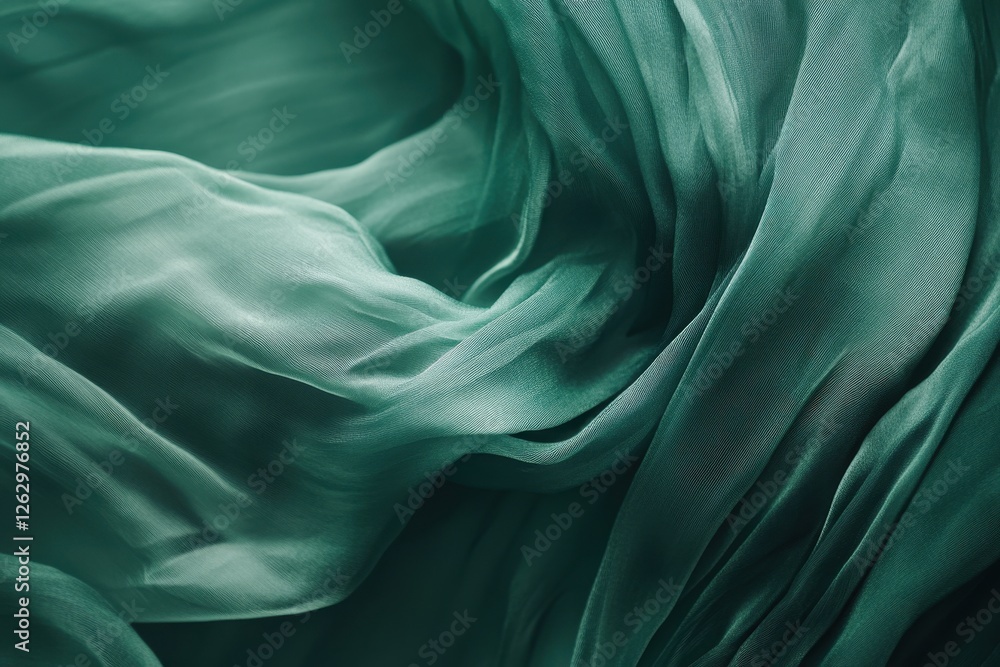 Fototapeta premium Luxurious Emerald Green Silk Fabric Waves Abstract Background.
