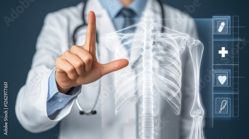 Symbolize of injury and diagnosis. Medical professional with digital health interface