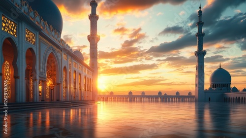 Sunset at the Majestic Hazrat Sultan Mosque photo