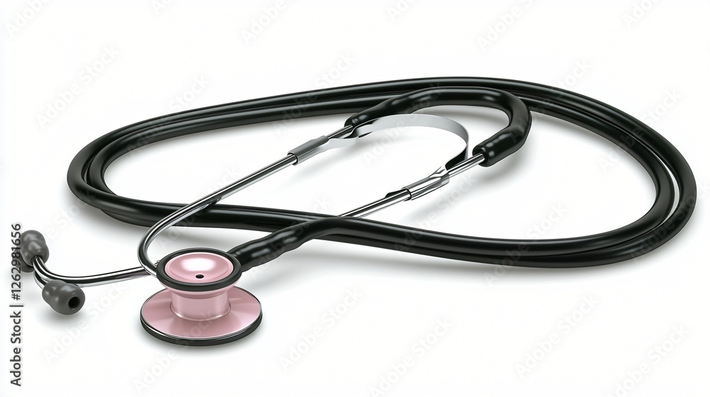 Pink and black stethoscope on white. Medical examination tool Pink and black stethoscope on white. Medical examination tool