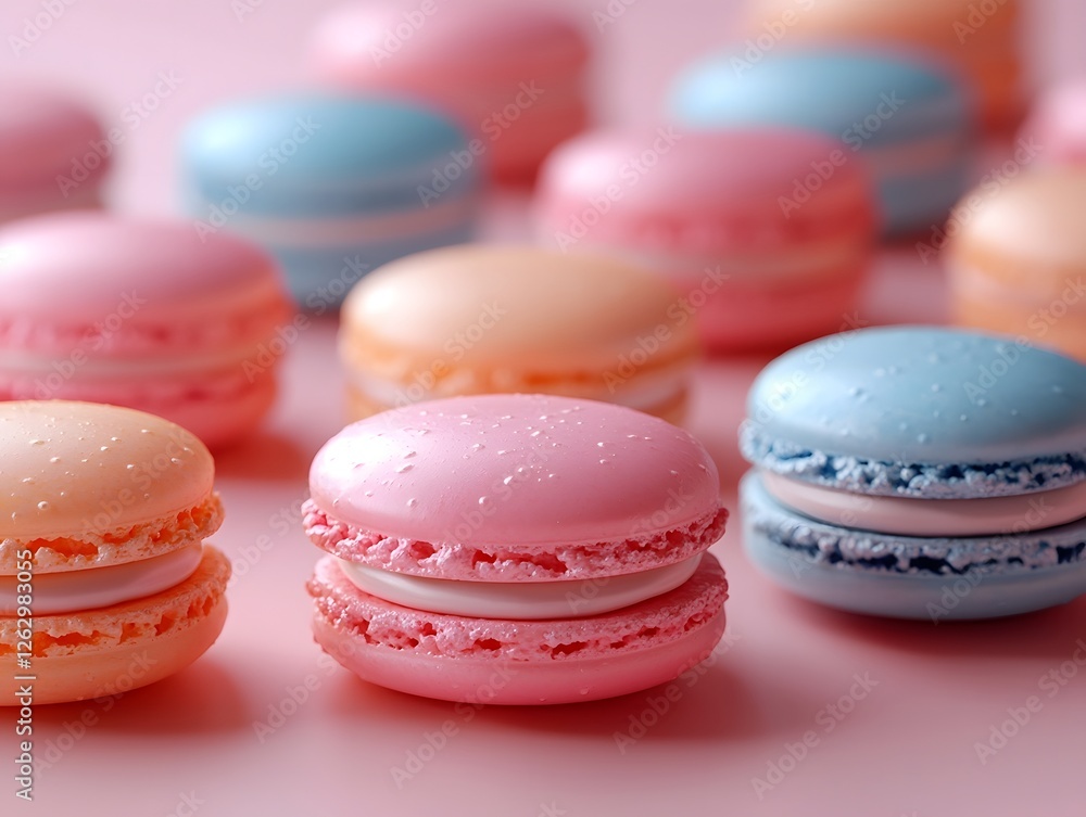 Surreal 3D Mini Food Pattern with Vibrant Pastel Macarons in Playful Circular Arrangements Surreal 3D Mini Food Pattern with Vibrant Pastel Macarons in Playful Circular Arrangements