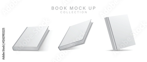 3D Books on Isolated Background Stack and Standing. Capture the minimalistic charm with three white books, one standing and two stacked, on a pure isolated background for clean presentation