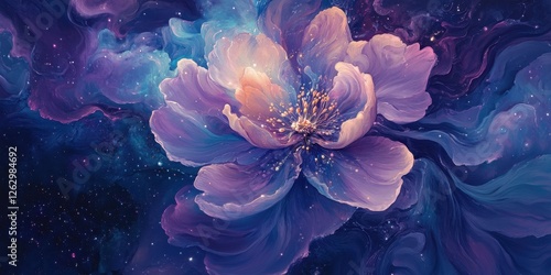 Ethereal Flower Bloom in a Galaxy of Stars Fantasy Floral Art with Cosmic Background