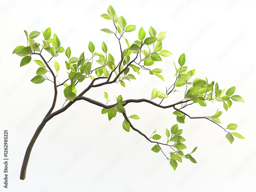 Green tree branch with leaves isolated on white background Green tree branch with leaves isolated on white background