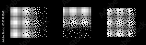 Photography Pixel disintegration background. Decay effect vector set.