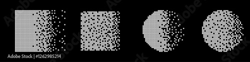 Pixel disintegration background. Decay effect vector set.