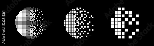 Pixel disintegration background. Decay effect vector set.