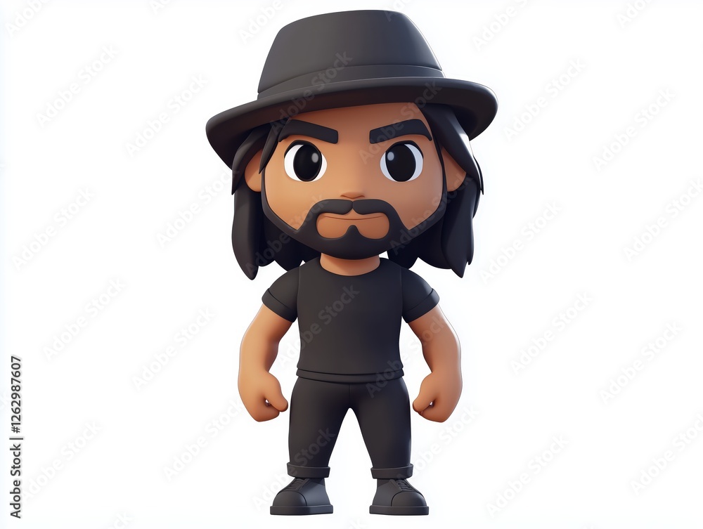 A stylish cartoon character with a hat, beard, and long hair, featuring bold facial expressions. A stylish cartoon character with a hat, beard, and long hair, featuring bold facial expressions.