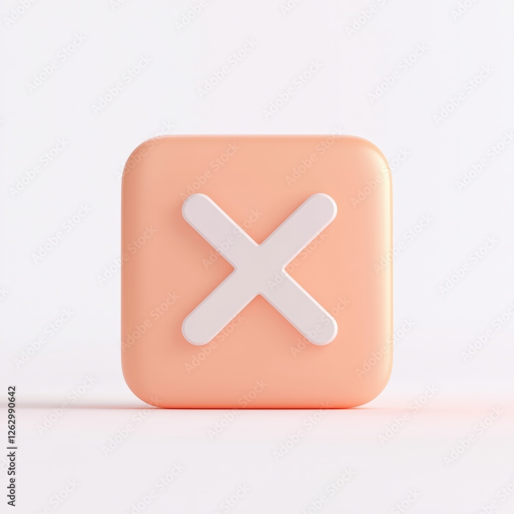 Obraz premium 3D white 'X' icon on a smooth peach-colored square background with soft shadows.