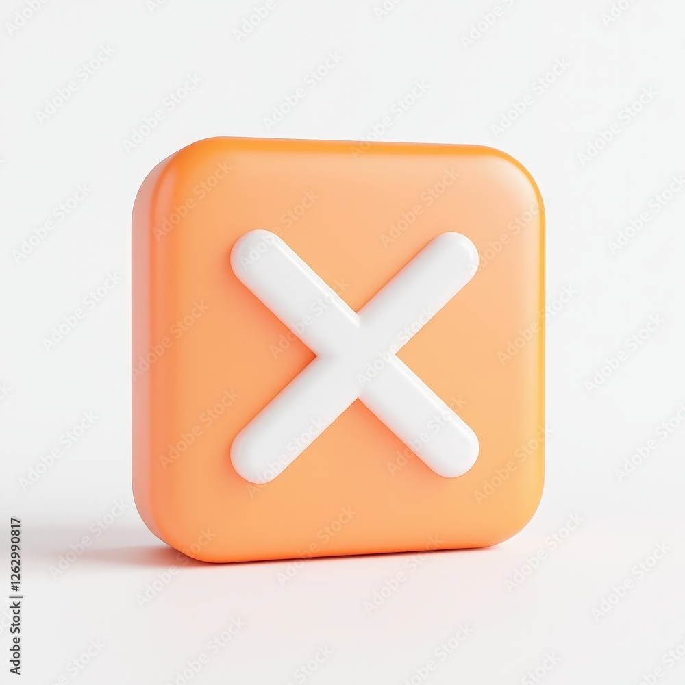 Obraz premium 3D icon of a white 'X' on an orange square, symbolizing error or closure.