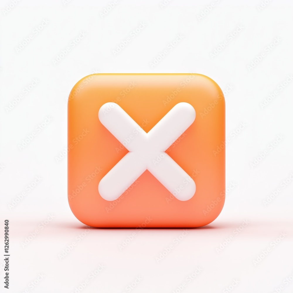 Obraz premium 3D orange square icon with a white 'X' symbol against a plain background.
