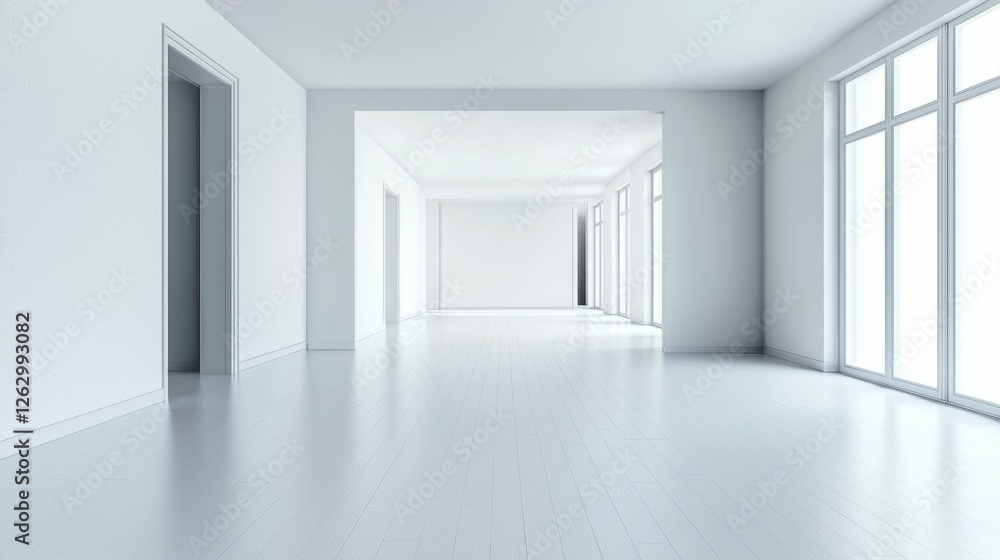 Bright and Spacious White Interior with Elegant Design and Windows Bright and Spacious White Interior with Elegant Design and Windows