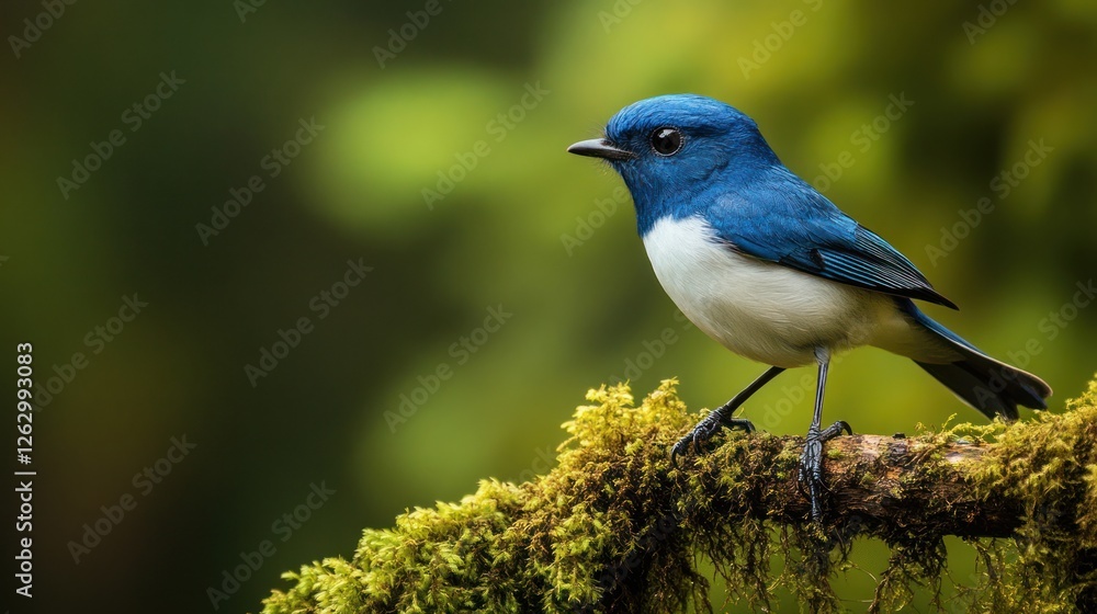 Obraz premium Vibrant Blue Bird on Mossy Branch
