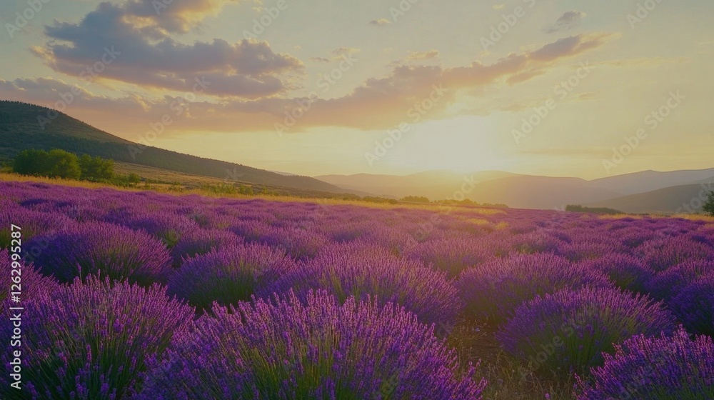 Breathtaking Lavender Field at Sunset in Provence, France. Breathtaking Lavender Field at Sunset in Provence, France.