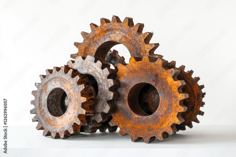 A cluster of rusty cogwheels, interlocked and showing signs of age and wear. A cluster of rusty cogwheels, interlocked and showing signs of age and wear.