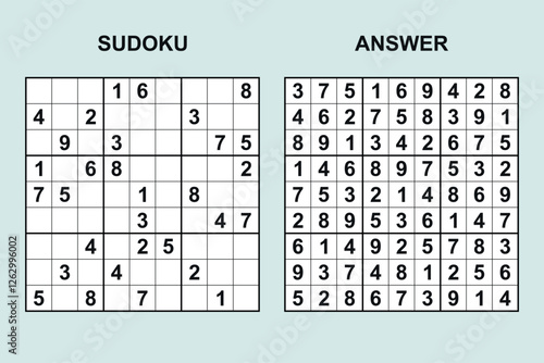 vector sudoku with answer 487, puzzle game with numbers