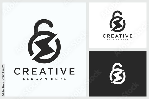 Power Padlock Design Inspiration. Power Padlock Symbol Logo Vector Template Design, Power Padlock Design Logo Vector Illustration