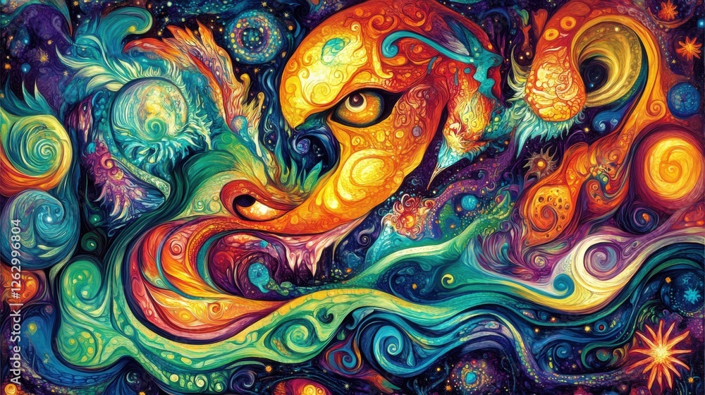 Abstract Vibrant Octopus With Cosmic Elements and Surreal Colors in a Dynamic Art Composition Abstract Vibrant Octopus With Cosmic Elements and Surreal Colors in a Dynamic Art Composition