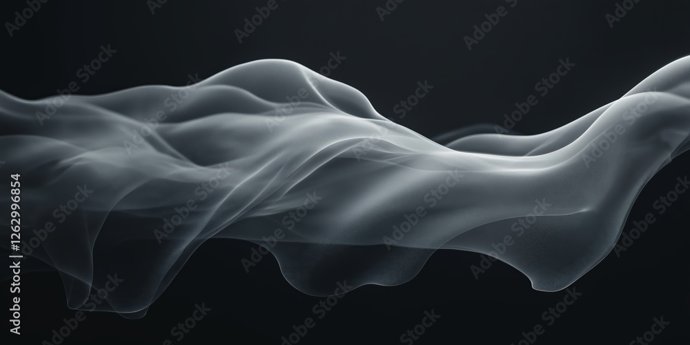 Fototapeta premium Abstract Flowing Form Gray Dots Black Background