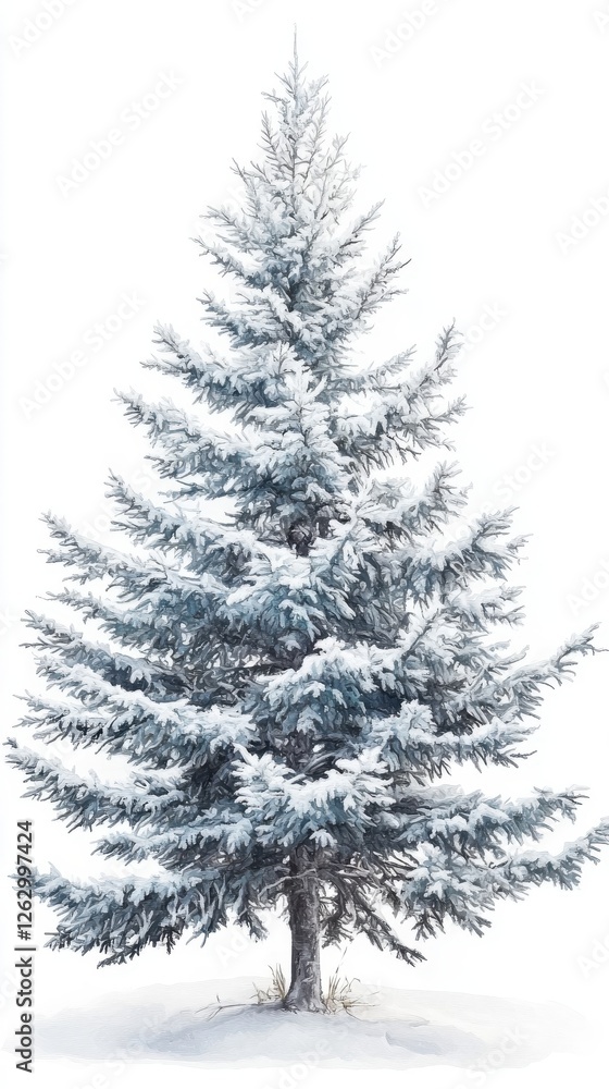 Fototapeta premium Snow Covered Evergreen Tree Winter Landscape