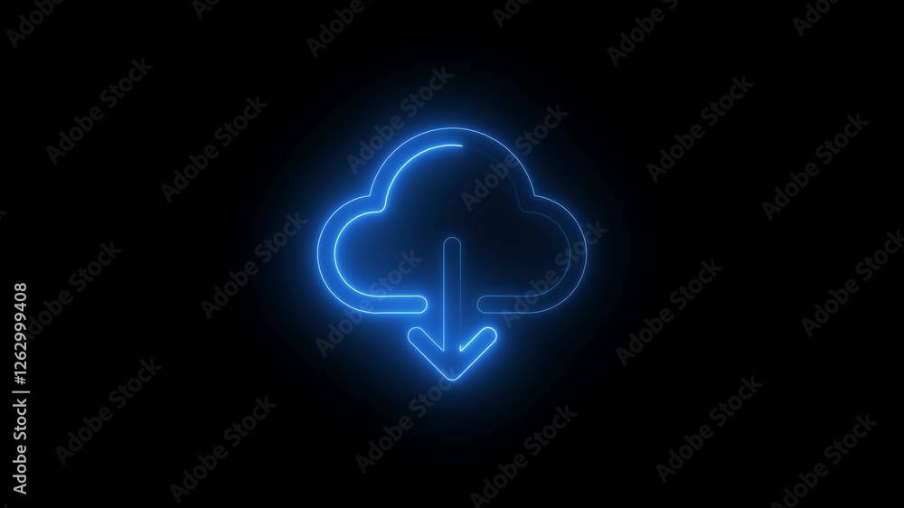 Glowing neon line Cloud file icon animation on black background. Glowing neon line Cloud file icon animation on black background.