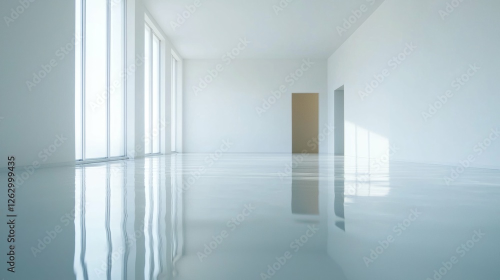 Modern Minimalist Interior with Polished Floor and Large Windows Modern Minimalist Interior with Polished Floor and Large Windows