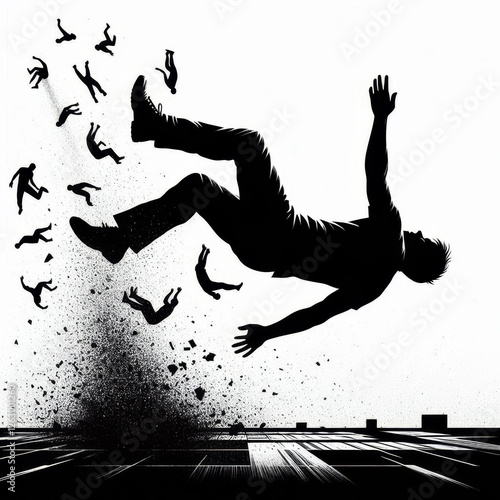 People falling in black & white
