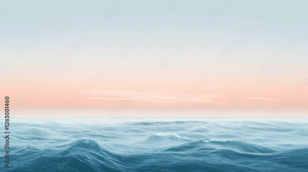Fototapeta premium Calm Ocean Waves Under Soft Blue Sky at Dawn