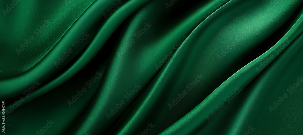 Fototapeta premium Emerald green satin luxury draped fabric silk textile drape