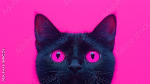 Ghostly Guide, A black cat with newfound powers navigates the spirit world, aiding lost souls in a vibrant pop art universe filled with cool neon colors and geometric shapes. photo