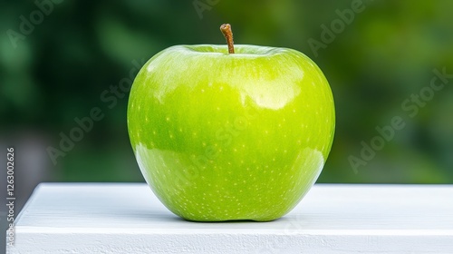 Juicy Green Apple With Water Droplets On Gray Surface