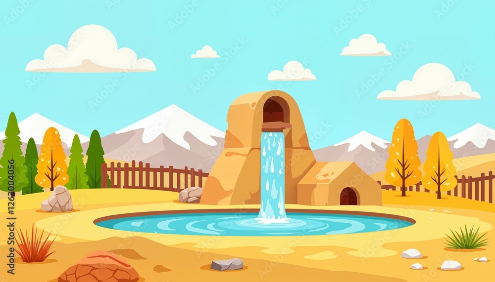 Colorful landscape with waterfall and mountains Colorful landscape with waterfall and mountains