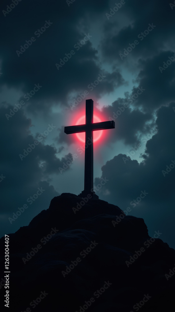 A cross set against a stormy sky on a rock outcropping. A cross set against a stormy sky on a rock outcropping.
