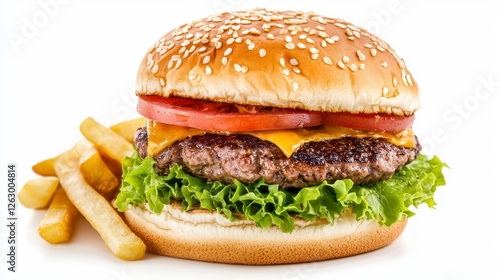 Juicy Cheeseburger with Golden French Fries