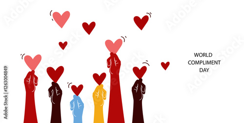 World Compliment Day banner.  Flat vector hand drawn cartoon illustration.